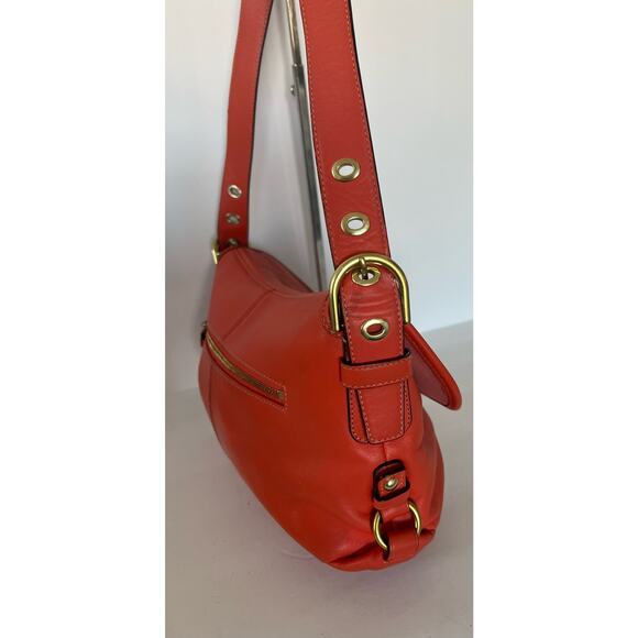 COACH Orange Z Leather Crossbody Flap Duffle Tote Bag Turnlock - Picture 3 of 13